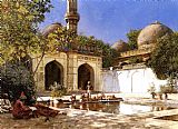 Edwin Lord Weeks Canvas Paintings - Figures in the Courtyard of a Mosque